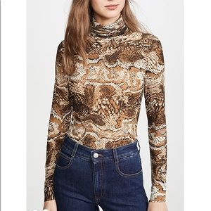 GANNI tigers eye mesh mock neck long sleeve top